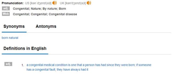 Definitions of Congenital
